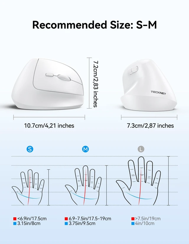 Alt view image 6 of 7 - Ergonomic Mouse, BT5.3/2.4G, Silent Wireless Vertical, Rechargeable | 6 Adjustable DPI, USB A Receiver, Switch Between 3 Devices, 6 Buttons, Long Battery Life, Wide Compatibility, White