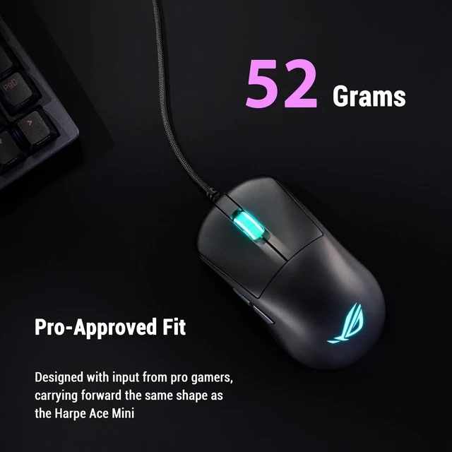 Alt view image 2 of 6 - ROG Harpe Mini Core Wired Gaming Mouse, Wired USB - Black | Small Compact Design, Right-Handed, 52g Lightweight, 12K DPI, Pro-Approved, Gear Link Web-Based Configuration, PC/Mac Support