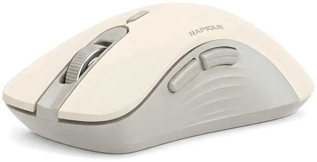 Main image of Bluetooth Wireless Mouse, Dual Bluetooth & 2.4GHz, Ivory Beige | Right-Hand Ergonomic Grip, Quiet Clicks, Low Power, 3-device Switching, 6-button USB receiver for MacBook, Laptop, Tablets