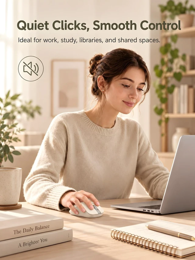 Alt view image 4 of 7 - Bluetooth Wireless Mouse, Dual Bluetooth & 2.4GHz, Ivory Beige | Right-Hand Ergonomic Grip, Quiet Clicks, Low Power, 3-device Switching, 6-button USB receiver for MacBook, Laptop, Tablets