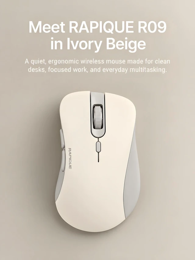 Alt view image 6 of 7 - Bluetooth Wireless Mouse, Dual Bluetooth & 2.4GHz, Ivory Beige | Right-Hand Ergonomic Grip, Quiet Clicks, Low Power, 3-device Switching, 6-button USB receiver for MacBook, Laptop, Tablets