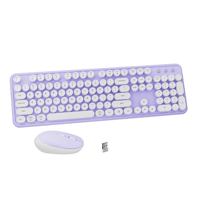 Main image of Colorful Wireless Keyboard and Mouse Combo Purple White | Full-Sized Office Keyboard with Typewriter Flexible Keys, 2.4GHz Dropout-Free Connection, Optical Mouse for PC Laptop