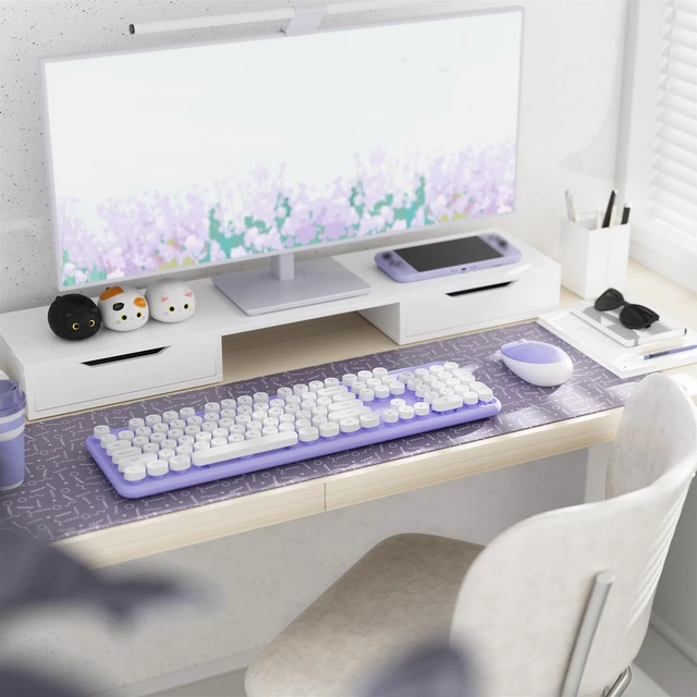 Alt view image 2 of 6 - Colorful Wireless Keyboard and Mouse Combo Purple White | Full-Sized Office Keyboard with Typewriter Flexible Keys, 2.4GHz Dropout-Free Connection, Optical Mouse for PC Laptop