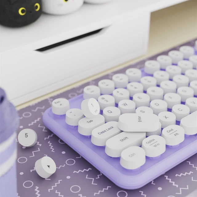 Alt view image 3 of 6 - Colorful Wireless Keyboard and Mouse Combo Purple White | Full-Sized Office Keyboard with Typewriter Flexible Keys, 2.4GHz Dropout-Free Connection, Optical Mouse for PC Laptop
