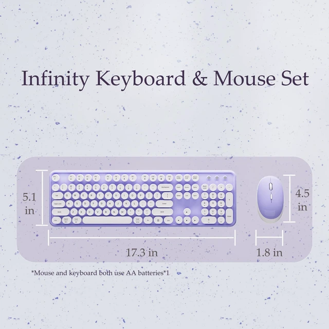 Alt view image 6 of 6 - Colorful Wireless Keyboard and Mouse Combo Purple White | Full-Sized Office Keyboard with Typewriter Flexible Keys, 2.4GHz Dropout-Free Connection, Optical Mouse for PC Laptop