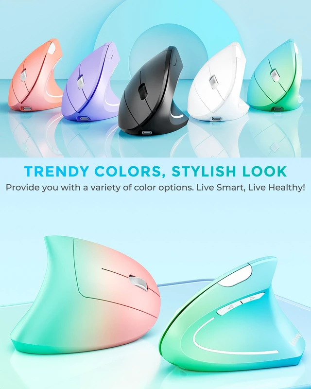 Alt view image 2 of 7 - Ergonomic Mouse, Rechargeable Vertical Wireless Mouse, Blue Green | Long Battery Life, USB-C Charging, 2.4G Wireless, Reduces Wrist Strain, Quiet Click, 3DPI 1000/1200/1600, for Laptop, Mac, PC