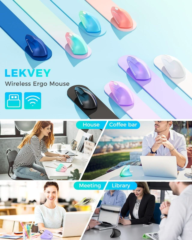 Alt view image 7 of 7 - Ergonomic Mouse, Rechargeable Vertical Wireless Mouse, Blue Green | Long Battery Life, USB-C Charging, 2.4G Wireless, Reduces Wrist Strain, Quiet Click, 3DPI 1000/1200/1600, for Laptop, Mac, PC