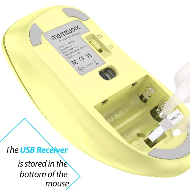Alt view image 5 of 7 - 2.4G Wireless Mouse, 1400 DPI Computer Mice USB Receiver, Portable Wireless USB Mouse Battery Powered Cordless Mice for Laptop, PC, Desktop, 5 Buttons (Light Yellow)