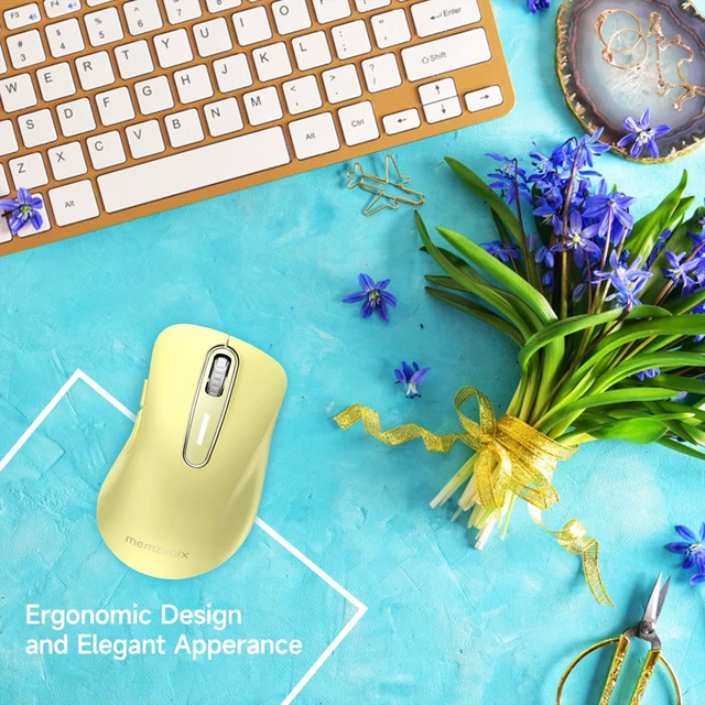 Alt view image 7 of 7 - 2.4G Wireless Mouse, 1400 DPI Computer Mice USB Receiver, Portable Wireless USB Mouse Battery Powered Cordless Mice for Laptop, PC, Desktop, 5 Buttons (Light Yellow)