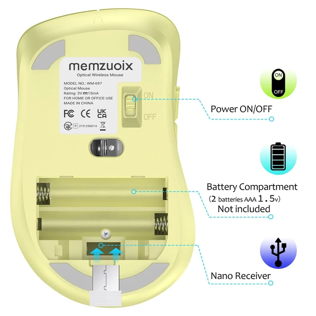 Alt view image 6 of 7 - 2.4G Wireless Mouse, 1400 DPI Computer Mice USB Receiver, Portable Wireless USB Mouse Battery Powered Cordless Mice for Laptop, PC, Desktop, 5 Buttons (Light Yellow)