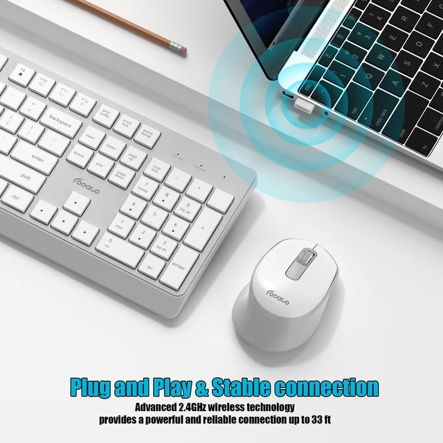 Alt view image 2 of 7 - Wireless Keyboard and Mouse Combo Quiet for PC, Laptop and Mac - Grey | Single USB-A Receiver, Full Size with Number Pad, Silent, Low-Profile, Light Weight, Work with Windows/Mac for Home & Office