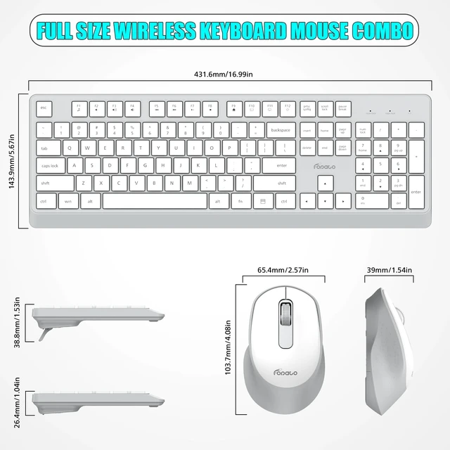 Alt view image 3 of 7 - Wireless Keyboard and Mouse Combo Quiet for PC, Laptop and Mac - Grey | Single USB-A Receiver, Full Size with Number Pad, Silent, Low-Profile, Light Weight, Work with Windows/Mac for Home & Office
