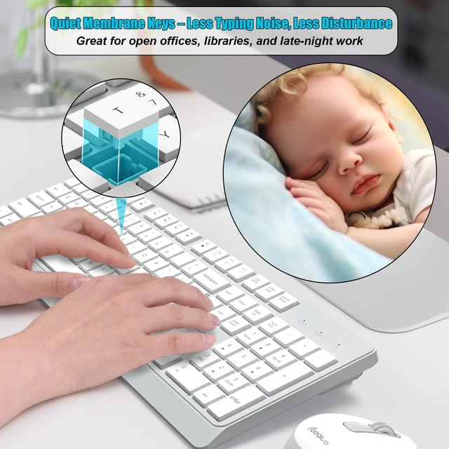 Alt view image 4 of 7 - Wireless Keyboard and Mouse Combo Quiet for PC, Laptop and Mac - Grey | Single USB-A Receiver, Full Size with Number Pad, Silent, Low-Profile, Light Weight, Work with Windows/Mac for Home & Office