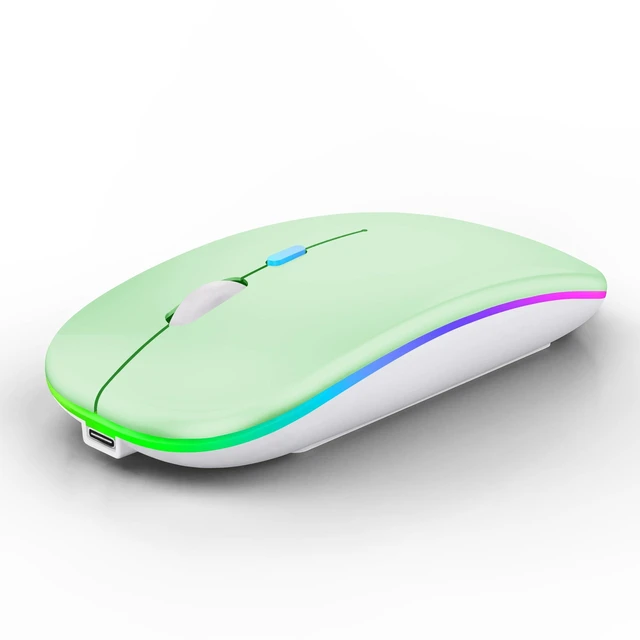 Main image of Wireless Bluetooth Mouse, Rechargeable Laptop Mice, Green | LED Lights, Dual Mode(BT5.2 & 2.4G Portable USB Receiver) Silent Slim Computer Mouse for Laptop/iPad/Tablet/Computer/Mac