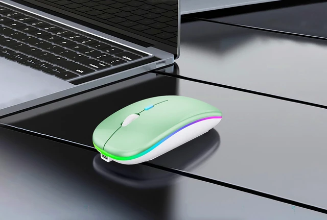 Alt view image 2 of 7 - Wireless Bluetooth Mouse, Rechargeable Laptop Mice, Green | LED Lights, Dual Mode(BT5.2 & 2.4G Portable USB Receiver) Silent Slim Computer Mouse for Laptop/iPad/Tablet/Computer/Mac