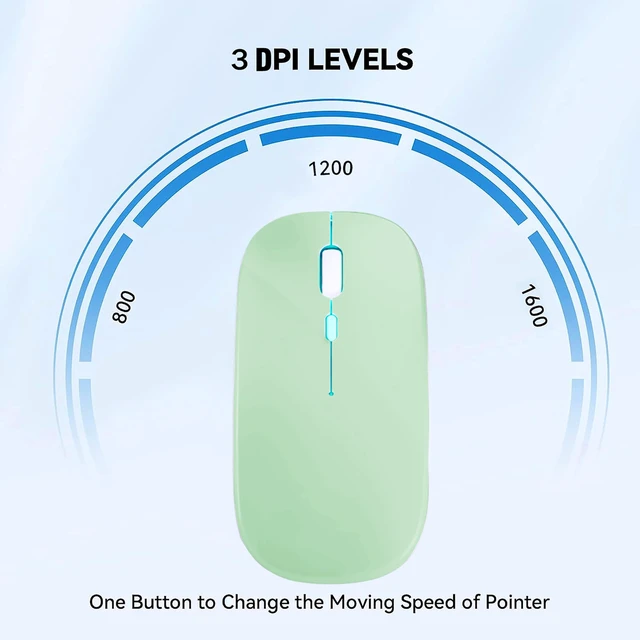 Alt view image 6 of 7 - Wireless Bluetooth Mouse, Rechargeable Laptop Mice, Green | LED Lights, Dual Mode(BT5.2 & 2.4G Portable USB Receiver) Silent Slim Computer Mouse for Laptop/iPad/Tablet/Computer/Mac