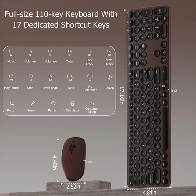 Alt view image 6 of 6 - Wireless Keyboard and Mouse Combo, 2.4GHz Wireless (Coffee Black) | COVEVA Low Profile Quiet Typing Design, Plug and Play, 110 Round Keys Full-Size Silent Keyboard Set for PC, Tablet, Laptop