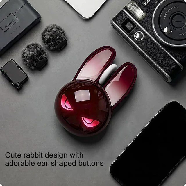 Alt view image 3 of 4 - Rechargeable Wireless Mouse, Bluetooth & 2.4 GHz, Quiet Clicks, Compact Rabbit Design with 7-Color LED Eyes, Gradient Burgundy