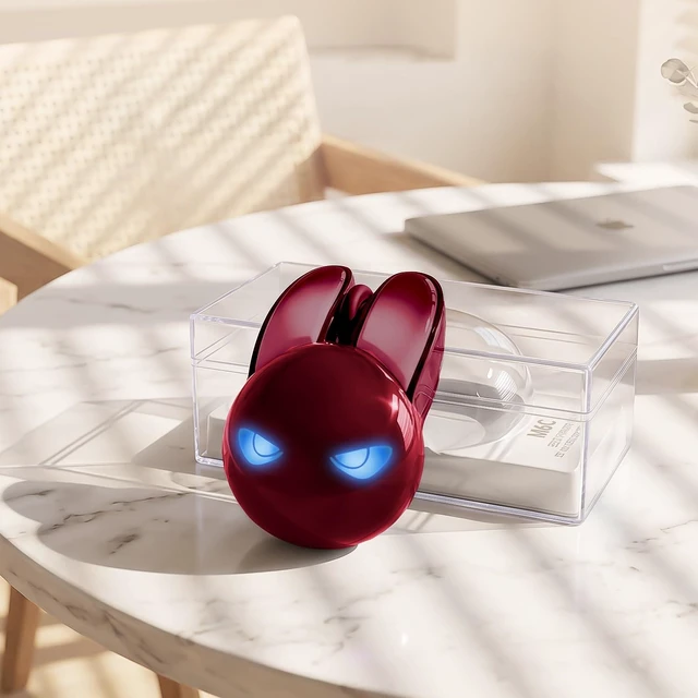 Alt view image 4 of 4 - Rechargeable Wireless Mouse, Bluetooth & 2.4 GHz, Quiet Clicks, Compact Rabbit Design with 7-Color LED Eyes, Gradient Burgundy