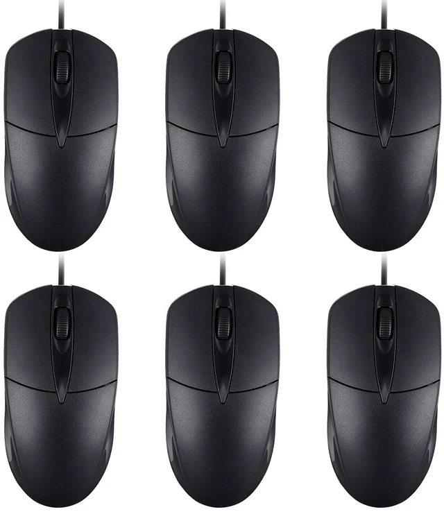 Main image of 6 Pack Wired USB Silent Computer Mouse Bulk, 3 Button 1000 DPI Corded Mice for Laptop Desktop Home Office School Lab PC Gaming