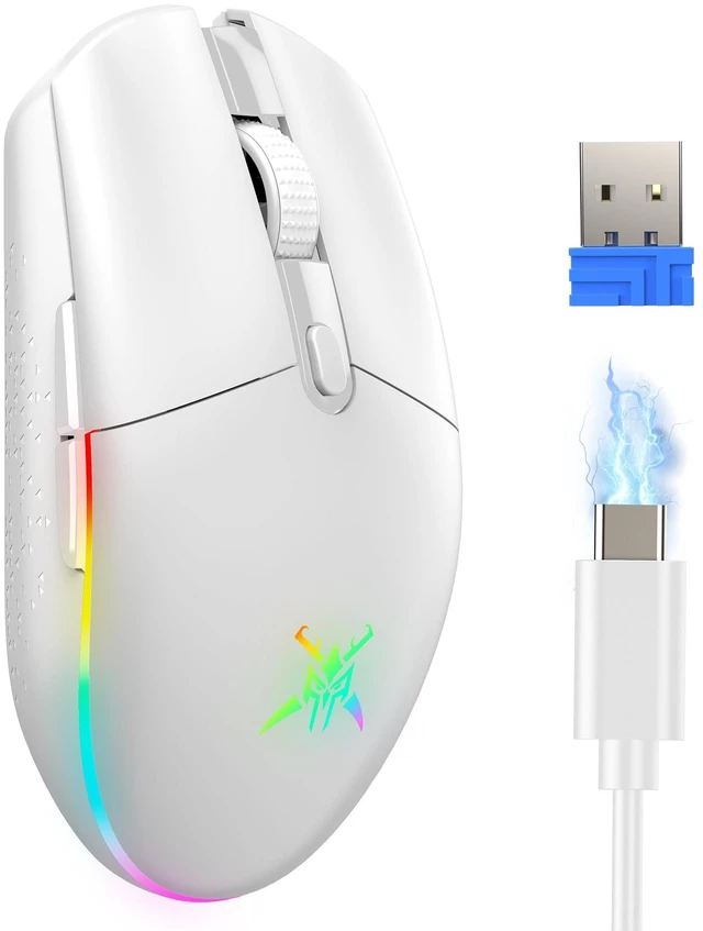 Main image of Wireless Gaming Mouse 8000 DPI RGB Backlit Rechargeable Mouse-White | 6 Programmable Buttons, 100Hrs Battery, Dual Mode(2.4G + USB-C), Ergonomic Design for Laptop, PC, Mac and Gaming Setup