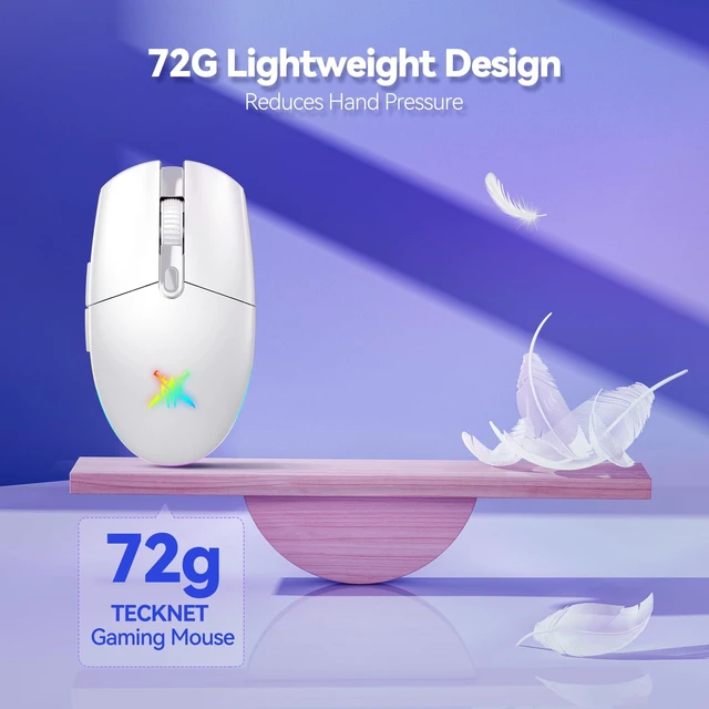 Alt view image 7 of 7 - Wireless Gaming Mouse 8000 DPI RGB Backlit Rechargeable Mouse-White | 6 Programmable Buttons, 100Hrs Battery, Dual Mode(2.4G + USB-C), Ergonomic Design for Laptop, PC, Mac and Gaming Setup