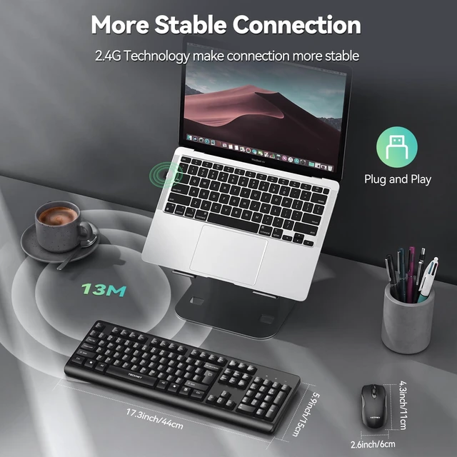 Alt view image 3 of 7 - Wireless Keyboard and Mouse Combo for Computer, 2.4G USB Full-Size | Spill-Resistant Design, Low-Noise Typing & Clicking, Long Battery Life, for Laptop, Mac, PC, Windows
