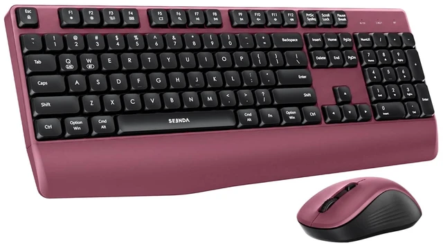 Main image of COE200 Wireless Bluetooth Keyboard and Mouse Combo with Wrist Rest | USB/Bluetooth multi-device switching, quiet clicks, full-size ergonomic set for PC, laptop, Mac, and MacBook, Black Red