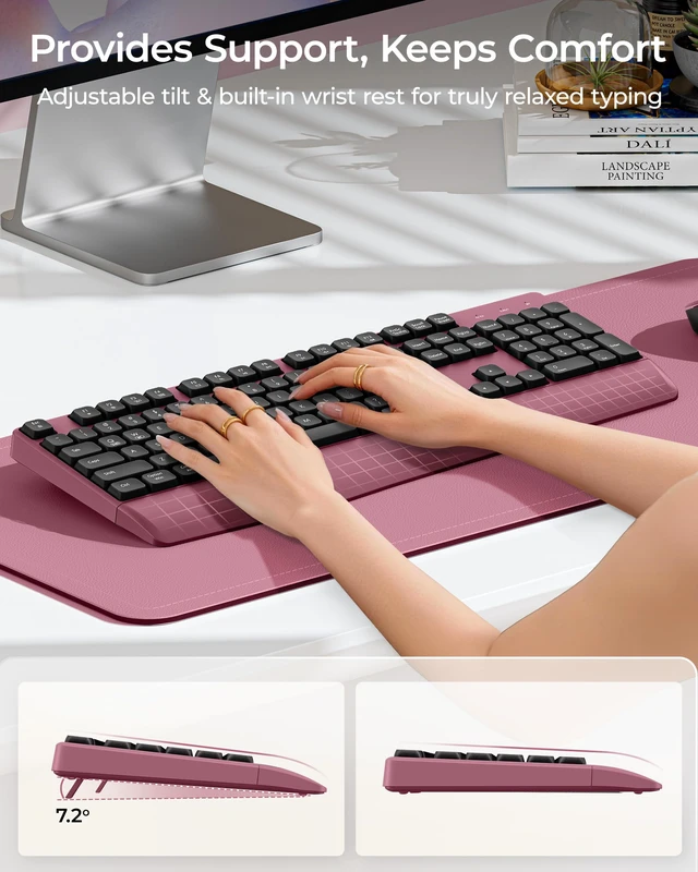 Alt view image 4 of 7 - COE200 Wireless Bluetooth Keyboard and Mouse Combo with Wrist Rest | USB/Bluetooth multi-device switching, quiet clicks, full-size ergonomic set for PC, laptop, Mac, and MacBook, Black Red