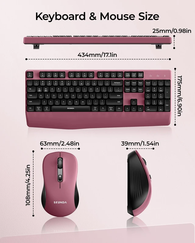 Alt view image 6 of 7 - COE200 Wireless Bluetooth Keyboard and Mouse Combo with Wrist Rest | USB/Bluetooth multi-device switching, quiet clicks, full-size ergonomic set for PC, laptop, Mac, and MacBook, Black Red