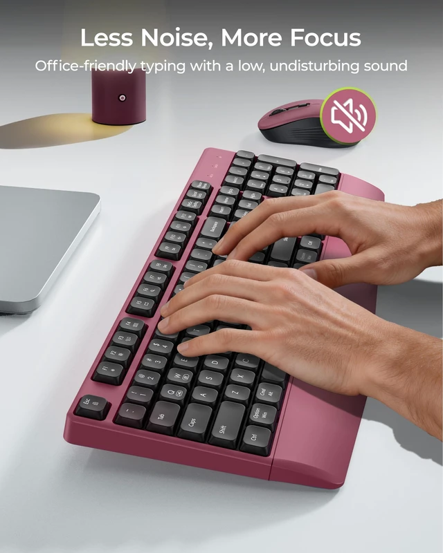 Alt view image 3 of 7 - COE200 Wireless Bluetooth Keyboard and Mouse Combo with Wrist Rest | USB/Bluetooth multi-device switching, quiet clicks, full-size ergonomic set for PC, laptop, Mac, and MacBook, Black Red