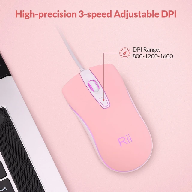 Alt view image 4 of 7 - RM105 RGB Wired Mouse, 1600 DPI USB Optical Computer Mouse, Ergonomic Office Mice,Compatible with PC, Laptop, Desktop, Windows Pink