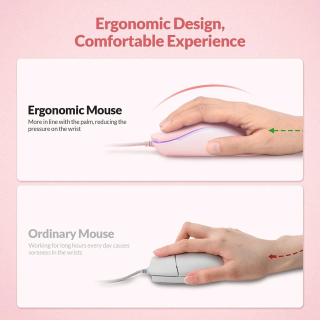 Alt view image 5 of 7 - RM105 RGB Wired Mouse, 1600 DPI USB Optical Computer Mouse, Ergonomic Office Mice,Compatible with PC, Laptop, Desktop, Windows Pink