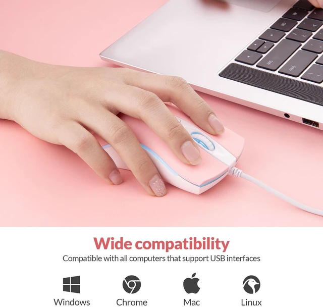 Alt view image 6 of 7 - RM105 RGB Wired Mouse, 1600 DPI USB Optical Computer Mouse, Ergonomic Office Mice,Compatible with PC, Laptop, Desktop, Windows Pink