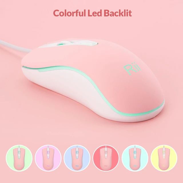 Alt view image 7 of 7 - RM105 RGB Wired Mouse, 1600 DPI USB Optical Computer Mouse, Ergonomic Office Mice,Compatible with PC, Laptop, Desktop, Windows Pink