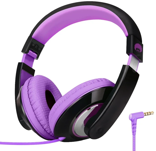 Main image of Comfort Foldable Kids Headphones Wired for School with 3.5mm Cord | Lightweight Portable Corded Childs Boys Girls Youth Head phones for Airplane Chromebooks Phones Laptop Black/Purple