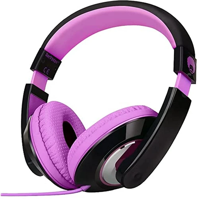 Alt view image 4 of 7 - Comfort Foldable Kids Headphones Wired for School with 3.5mm Cord | Lightweight Portable Corded Childs Boys Girls Youth Head phones for Airplane Chromebooks Phones Laptop Black/Purple