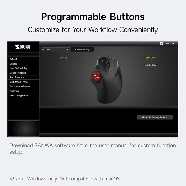 Alt view image 4 of 7 - Wired Ergonomic Trackball Mouse, Optical Rollerball Mice, Programmable Silent Buttons, 40mm Trackball, 600/800/1200/1600 Adjustable DPI, Compatible with MacBook, Laptop, Windows, macOS