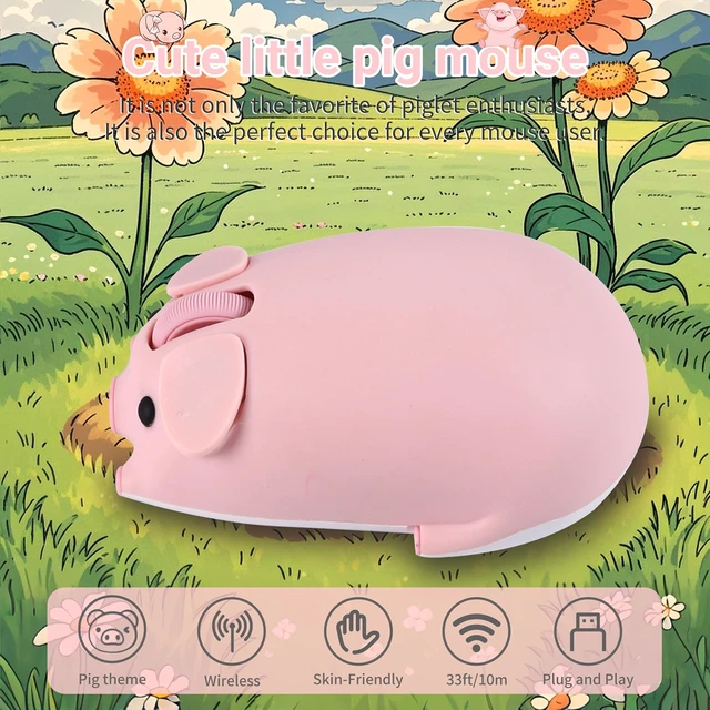 Alt view image 4 of 6 - Cute Pig Design Wireless Mouse Dual Mode Bluetooth & USB Mouse, Silent Operation, Ergonomic, Perfect for Laptops & PCs, Ideal Gift for Animal Lovers and Family (Pink)