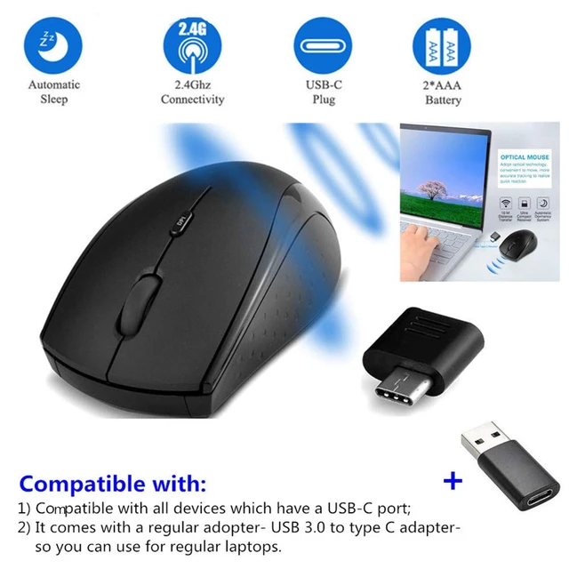 Alt view image 4 of 6 - Type-C USB-A Wireless Mouse Gaming 2.4G Silent Ergonomic 3 DPI | Compatible with All Type-C USB-A Devices