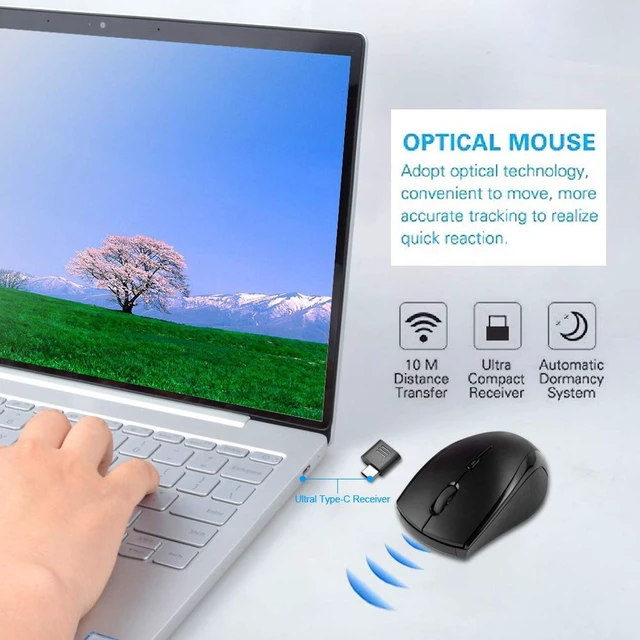 Alt view image 6 of 6 - Type-C USB-A Wireless Mouse Gaming 2.4G Silent Ergonomic 3 DPI | Compatible with All Type-C USB-A Devices