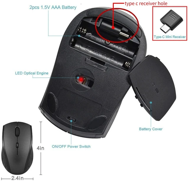 Alt view image 3 of 6 - Type-C USB-A Wireless Mouse Gaming 2.4G Silent Ergonomic 3 DPI | Compatible with All Type-C USB-A Devices