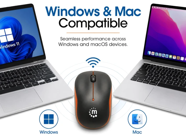 Alt view image 5 of 7 - Success Wireless Optical Mouse, 1000 DPI, USB, Black/Orange | 2.4GHz RF desktop pointer, 1000 dpi tracking, scroll wheel, nano receiver, Windows and Mac compatible | 179409