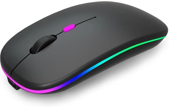 Main image of Wireless Slim Mouse, 2.4G Rechargeable, Silent Click, RGB, 1600 DPI, 500mAh Battery, Windows/Mac Compatible