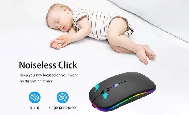 Alt view image 3 of 7 - Wireless Slim Mouse, 2.4G Rechargeable, Silent Click, RGB, 1600 DPI, 500mAh Battery, Windows/Mac Compatible
