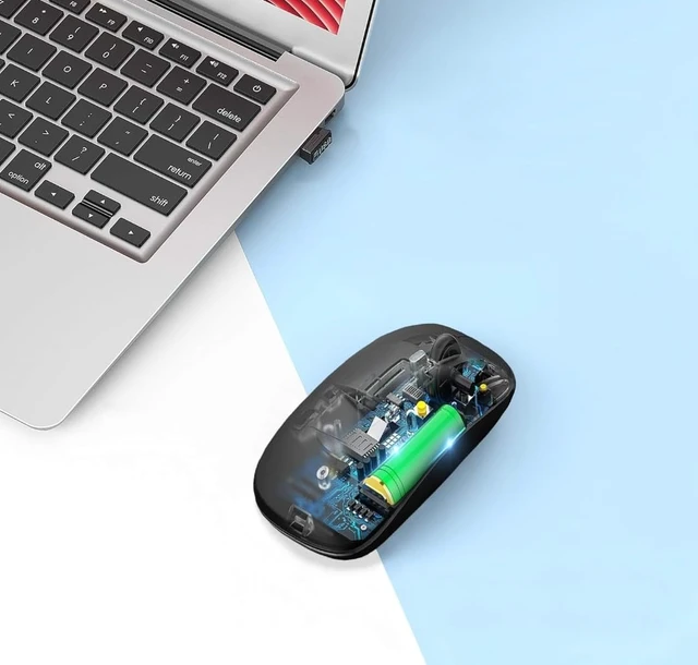 Alt view image 4 of 7 - Wireless Slim Mouse, 2.4G Rechargeable, Silent Click, RGB, 1600 DPI, 500mAh Battery, Windows/Mac Compatible