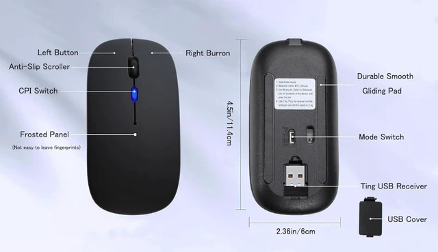 Alt view image 6 of 7 - Wireless Slim Mouse, 2.4G Rechargeable, Silent Click, RGB, 1600 DPI, 500mAh Battery, Windows/Mac Compatible