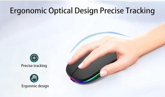 Alt view image 7 of 7 - Wireless Slim Mouse, 2.4G Rechargeable, Silent Click, RGB, 1600 DPI, 500mAh Battery, Windows/Mac Compatible