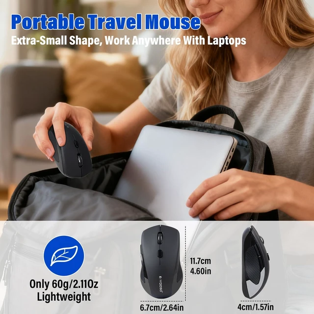 Alt view image 3 of 7 - Portable Wireless Bluetooth Laptop Mouse for Travel,Lightweight DPI 4000,Dual-Mode 2.4GHz/BT3/BT5,Smart Power-Saving Mode,Ideal for Home/Office/Laptop/Computer/MacBook Mini Air Pro
