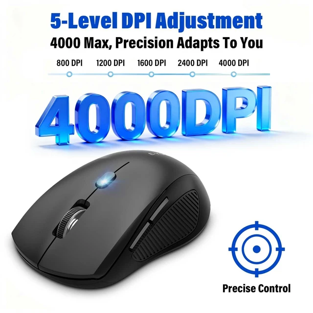 Alt view image 5 of 7 - Portable Wireless Bluetooth Laptop Mouse for Travel,Lightweight DPI 4000,Dual-Mode 2.4GHz/BT3/BT5,Smart Power-Saving Mode,Ideal for Home/Office/Laptop/Computer/MacBook Mini Air Pro